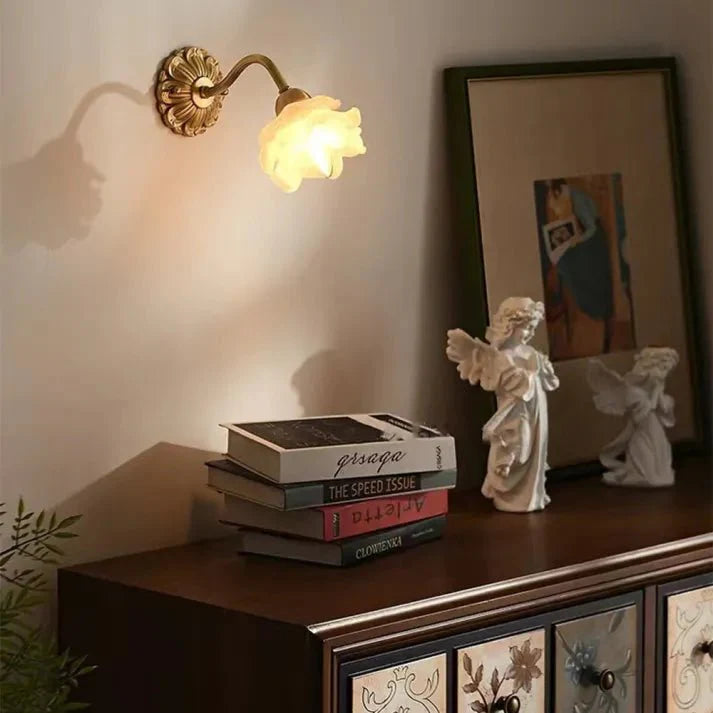 Vintage Copper Flower Petal Glass Wall Lamp