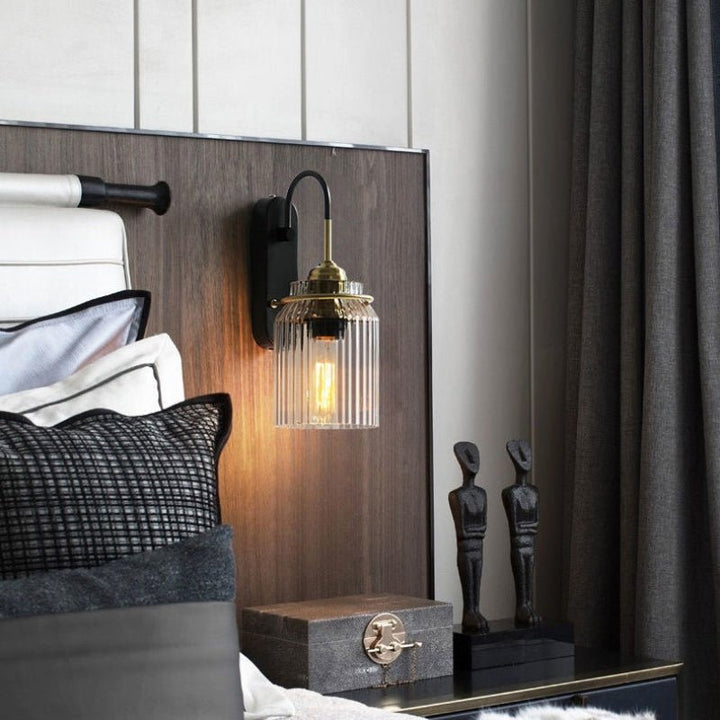 Vintage wall lamp with ribbed glass shade