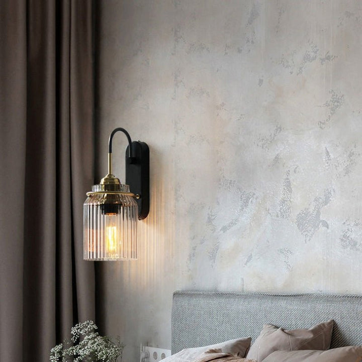 Vintage wall lamp with ribbed glass shade