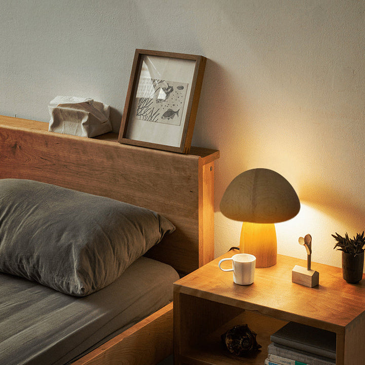 Rechargeable Wooden Mushroom Table Lamp