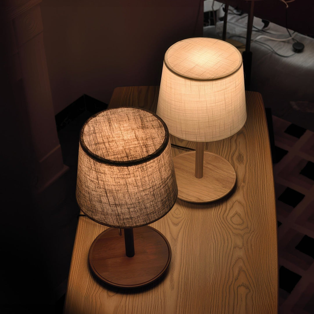 Gentle Glow Scandinavian Walnut Lamp with Luxurious Fabric Accents