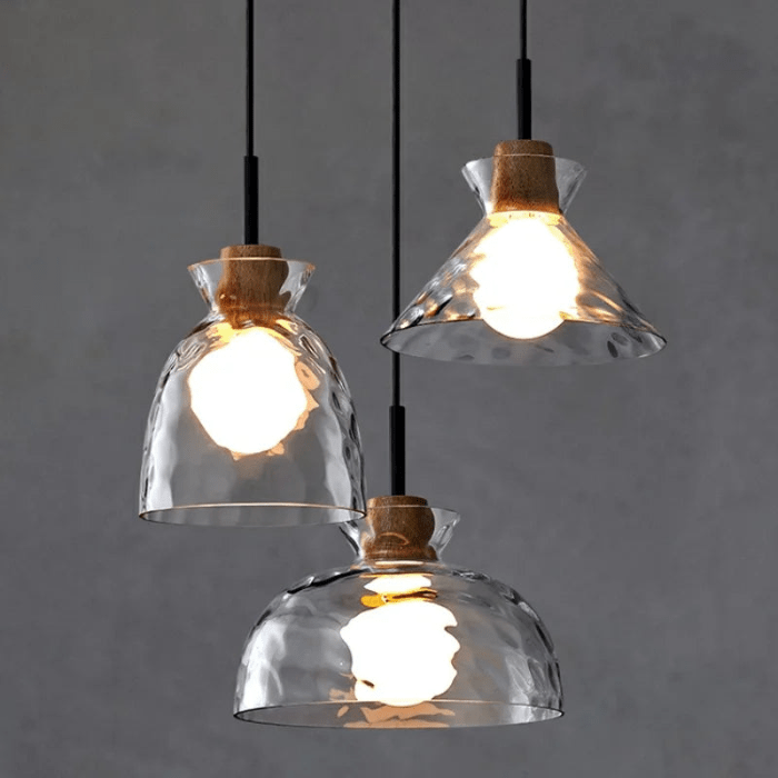 Art Ripple Glass Suspension with Wooden Shade