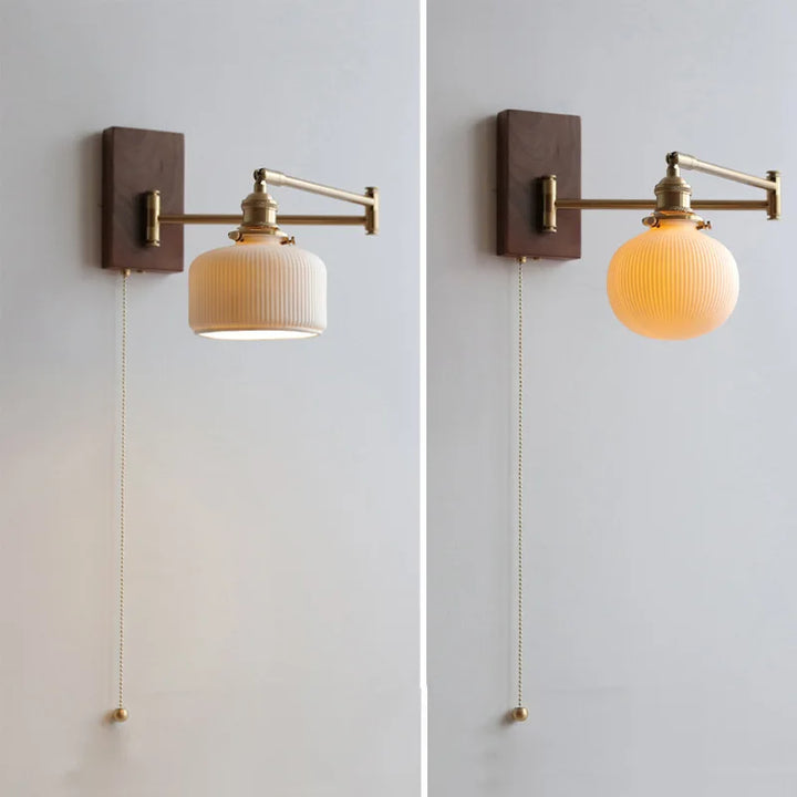 Ceramic Wall Lamp with Wooden Plate