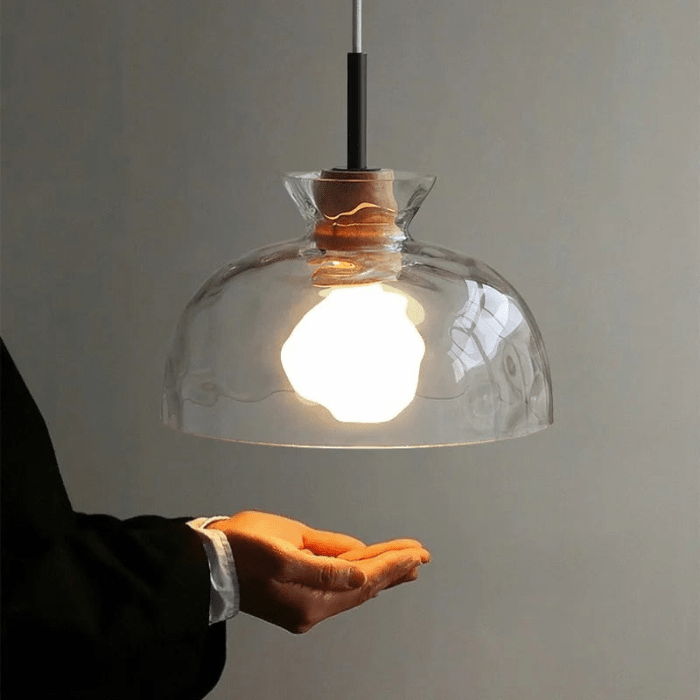 Art Ripple Glass Suspension with Wooden Shade
