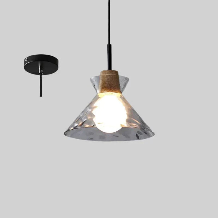 Art Ripple Glass Suspension with Wooden Shade