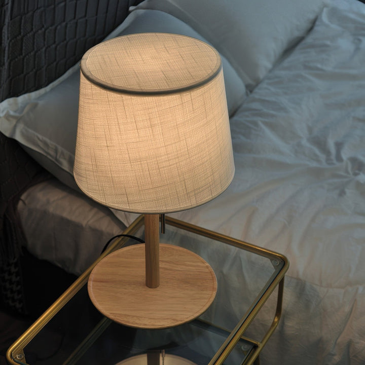 Gentle Glow Scandinavian Walnut Lamp with Luxurious Fabric Accents