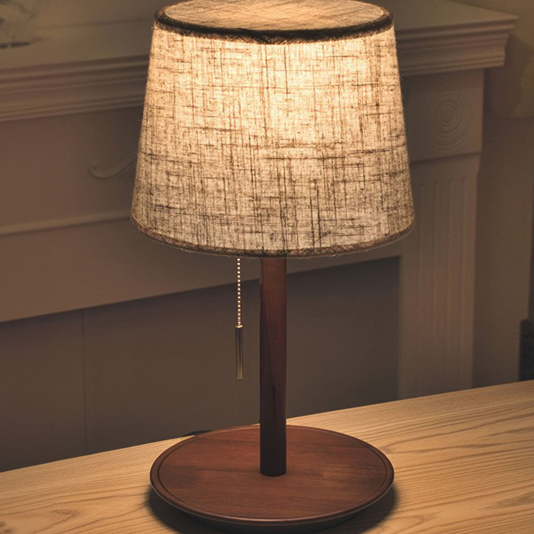Gentle Glow Scandinavian Walnut Lamp with Luxurious Fabric Accents