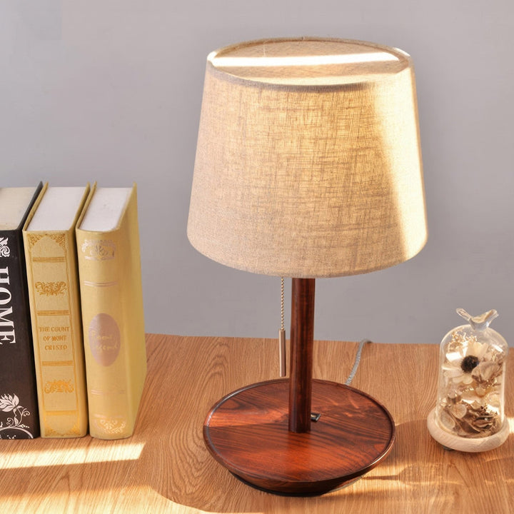 Gentle Glow Scandinavian Walnut Lamp with Luxurious Fabric Accents