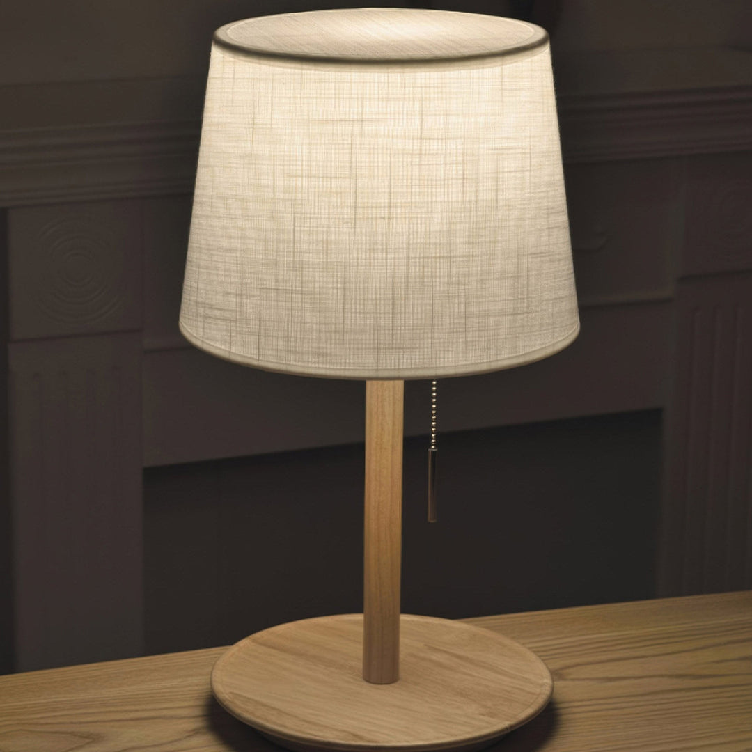 Gentle Glow Scandinavian Walnut Lamp with Luxurious Fabric Accents