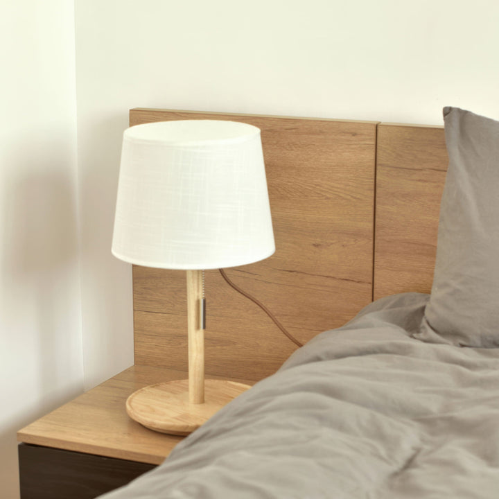 Gentle Glow Scandinavian Walnut Lamp with Luxurious Fabric Accents