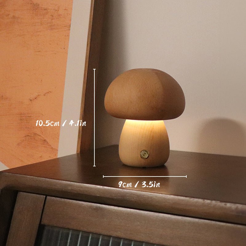 Rechargeable Wooden Mushroom Table Lamp