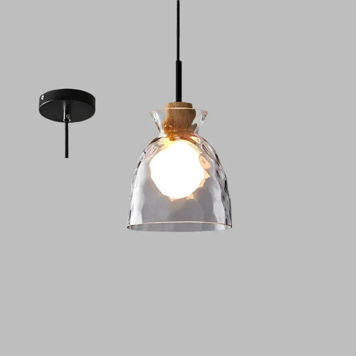 Art Ripple Glass Suspension with Wooden Shade