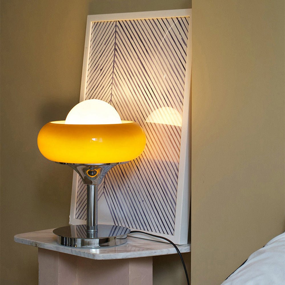 Vintage Bauhaus Glass Yellow Table Lamp