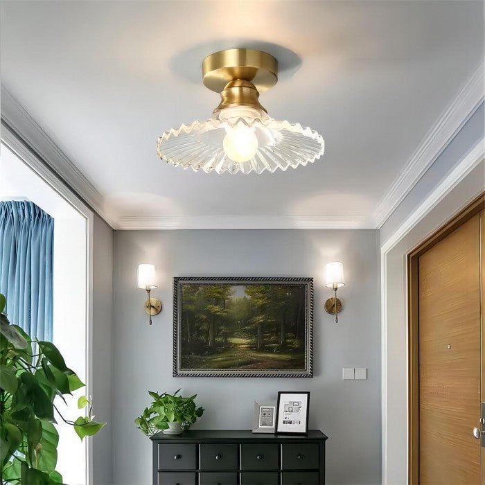Vintage Clear Glass Ribbed Petal Ceiling Lamp