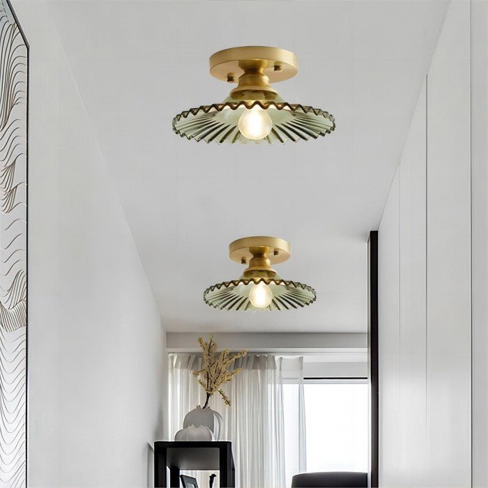 Vintage Clear Glass Ribbed Petal Ceiling Lamp