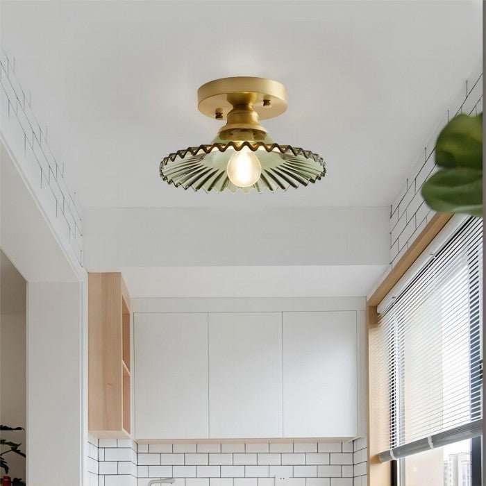 Vintage Clear Glass Ribbed Petal Ceiling Lamp