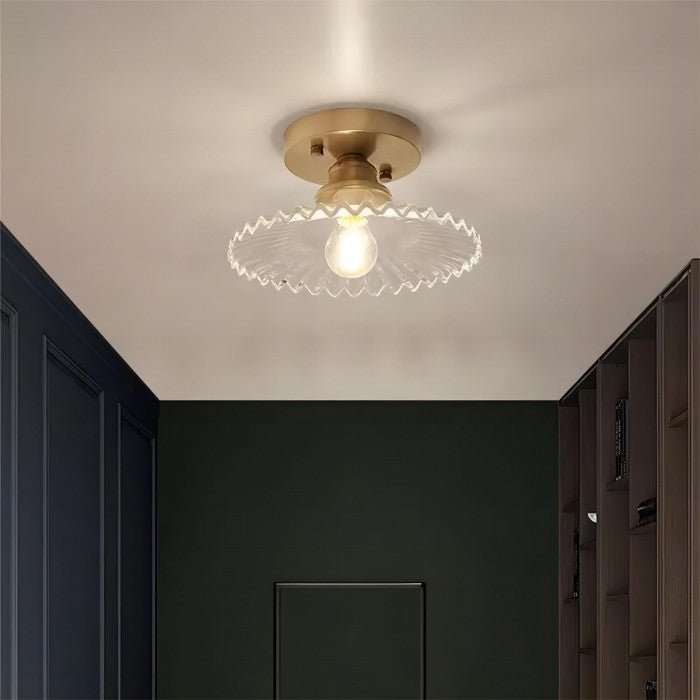 Vintage Clear Glass Ribbed Petal Ceiling Lamp